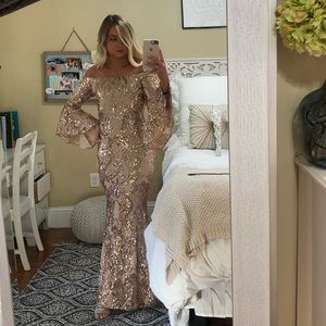 Gold sequin off shoulder gown